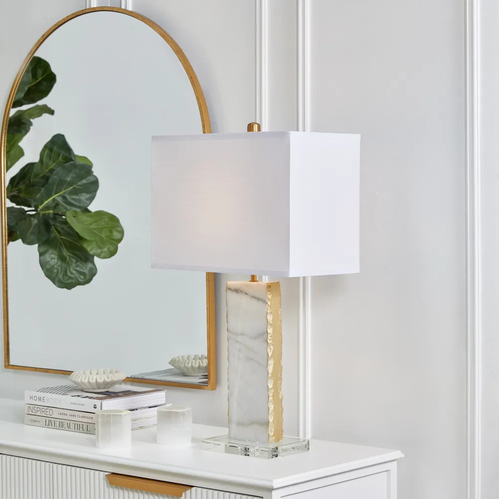 Pallas Marble Table Lamp with White Shade