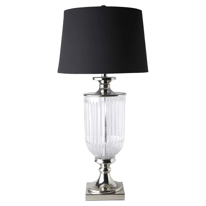 Luxurious Glass Nickel Lamp with Black Linen Shade