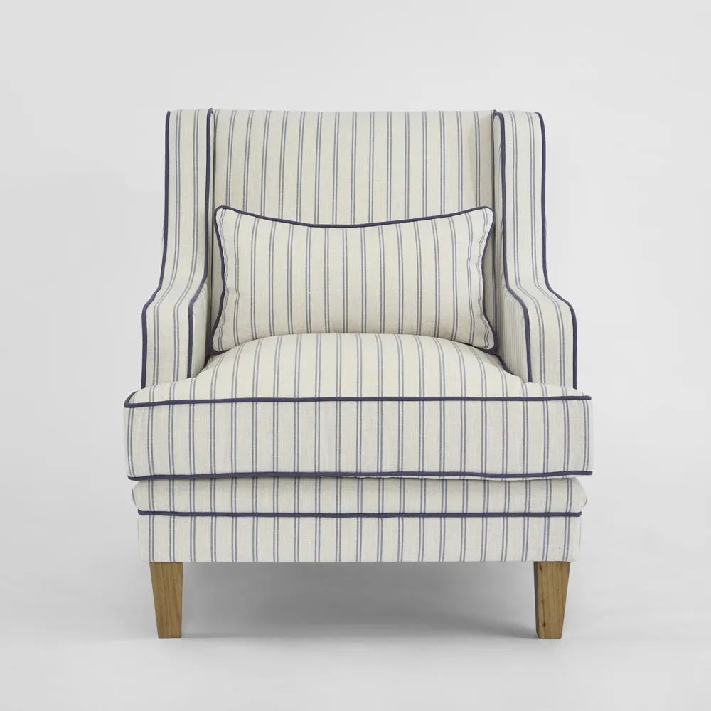 Newport Armchair In Blue And White Pinstripe