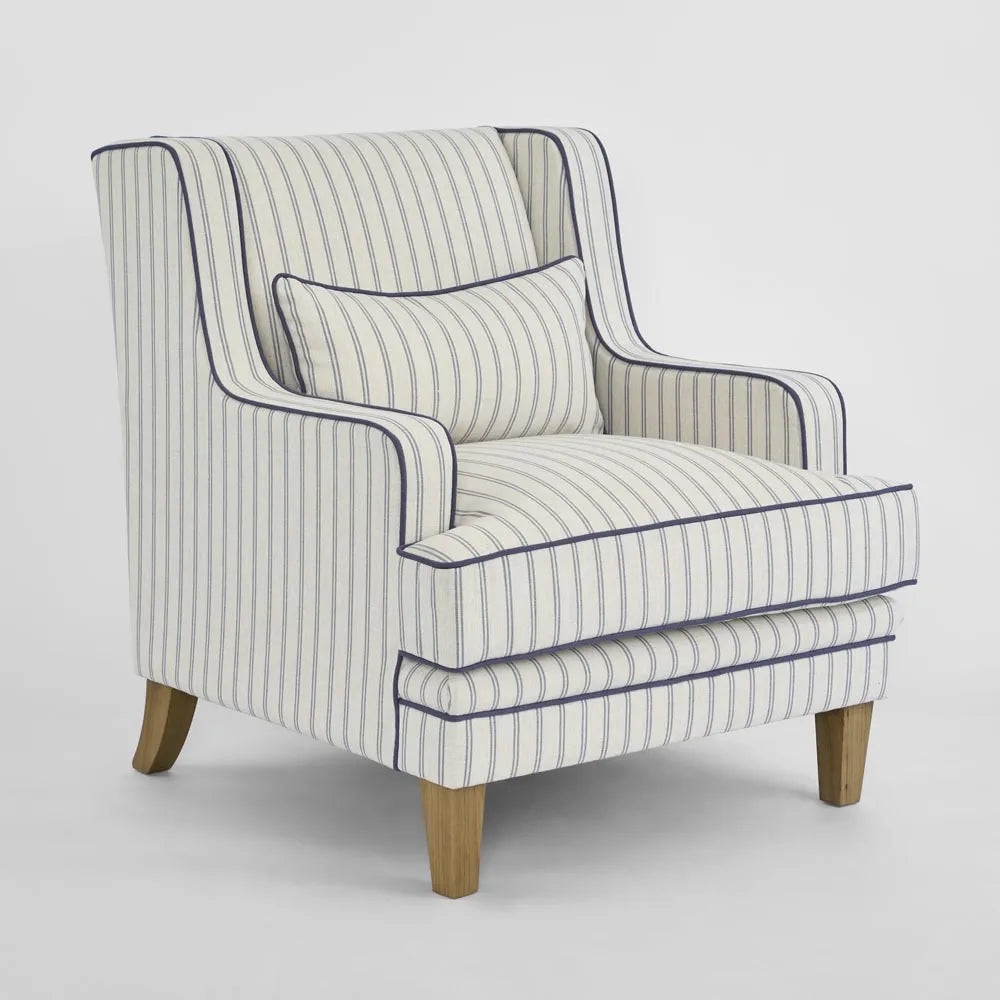 Newport Armchair In Blue And White Pinstripe