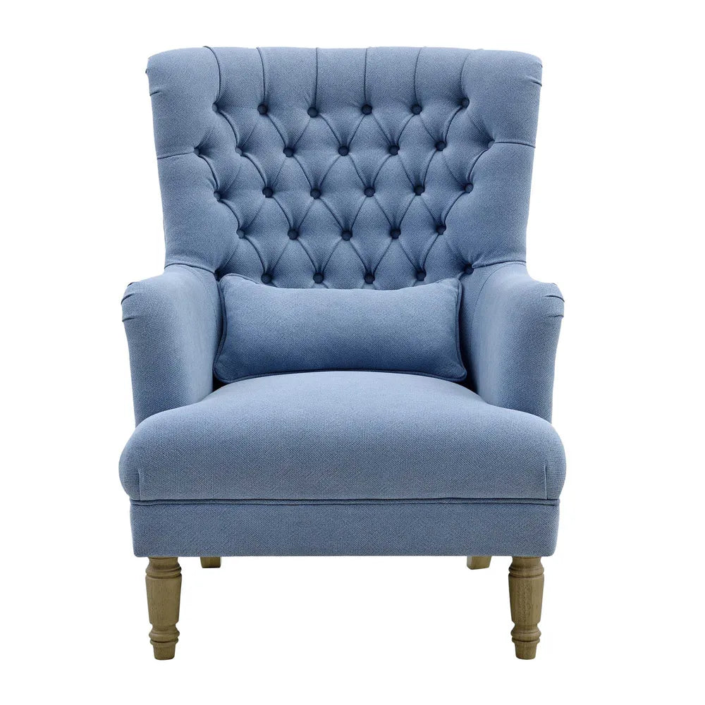 Chesterfield Winged Armchair In Blue Linen