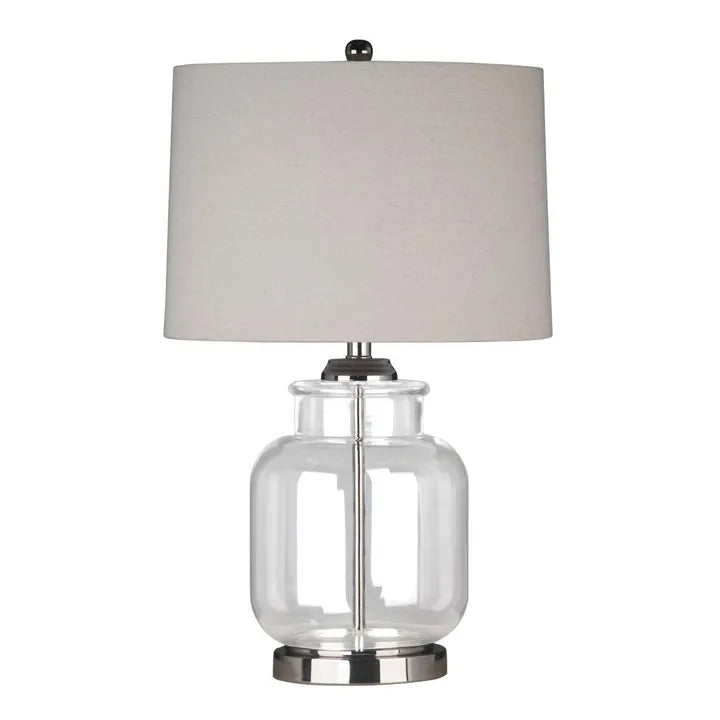 Ex Display Nickel & Glass Lamp with Natural Linen Shade