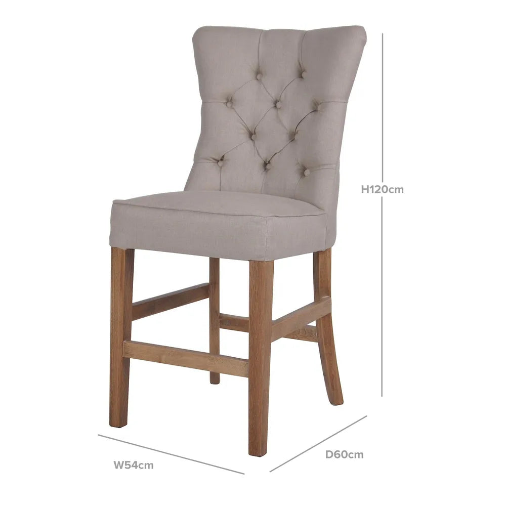 Beige Linen Button Tufted Counter Stool