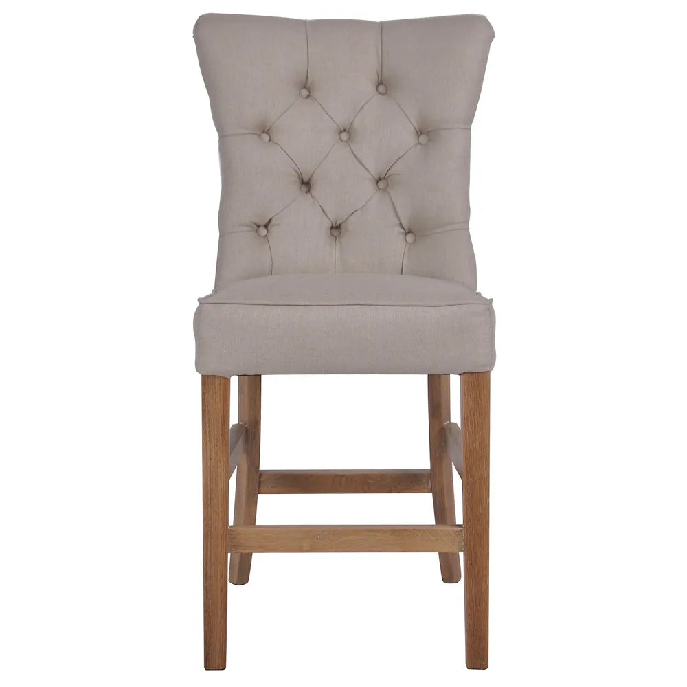 Beige Linen Button Tufted Counter Stool