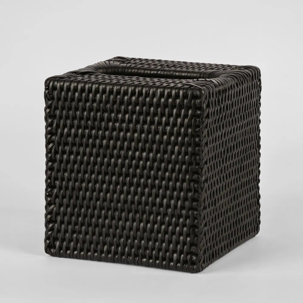 Black Rattan Square Tissue Box Cover