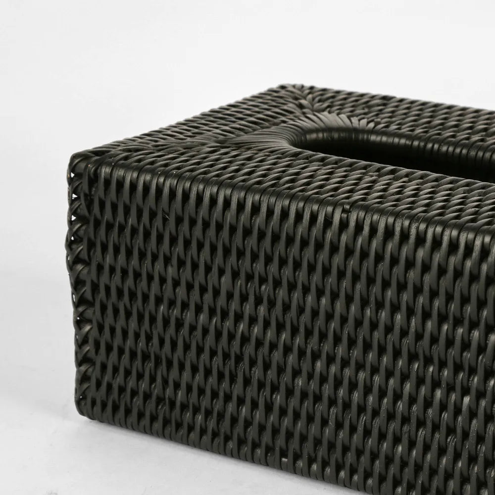 Black Rattan Rectangle Tissue Box Cover