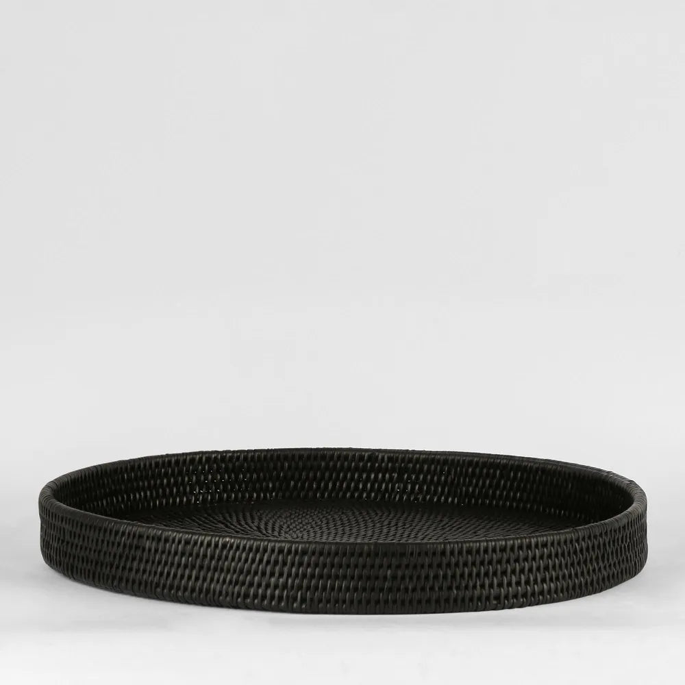 Black Oval Rattan Tray