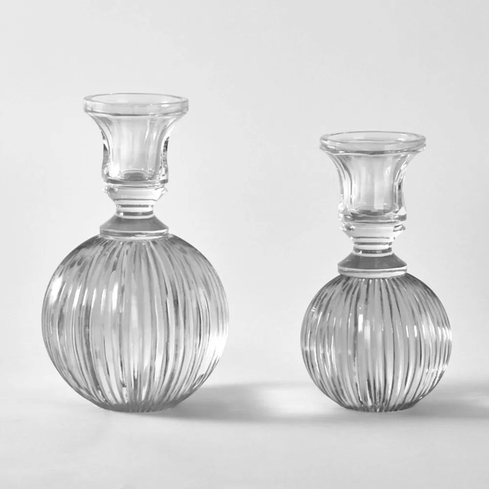 Pair Of Round Glass Candle Stands