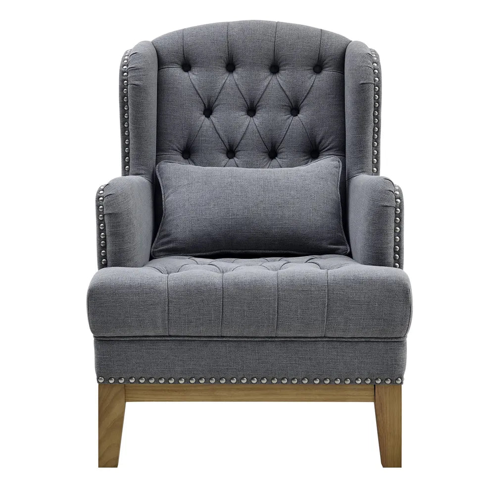 Grey Button Tufted Armchair