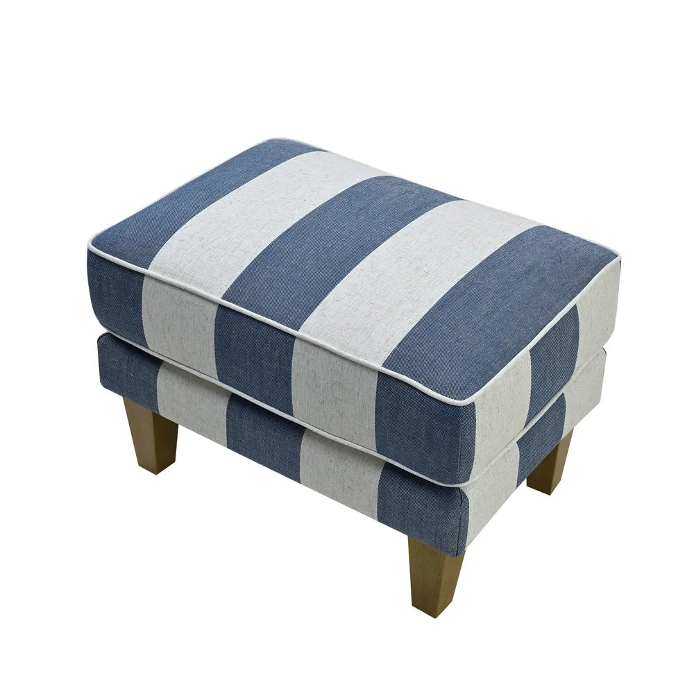 Newport Ottoman in Classic Blue Stripe