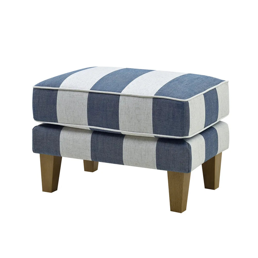 Newport Ottoman in Classic Blue Stripe
