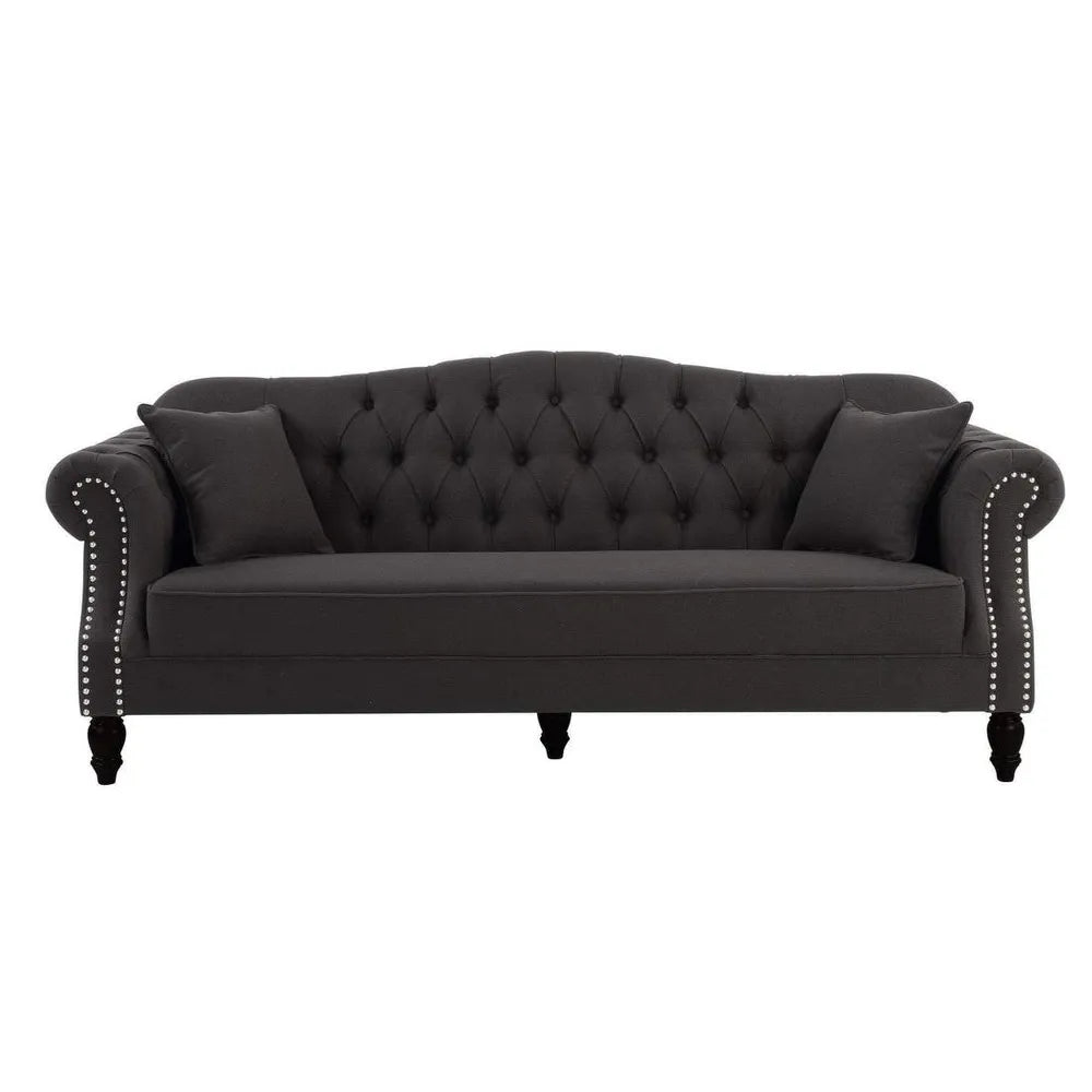 Charcoal Chesterfield Three Seater Sofa With Studs