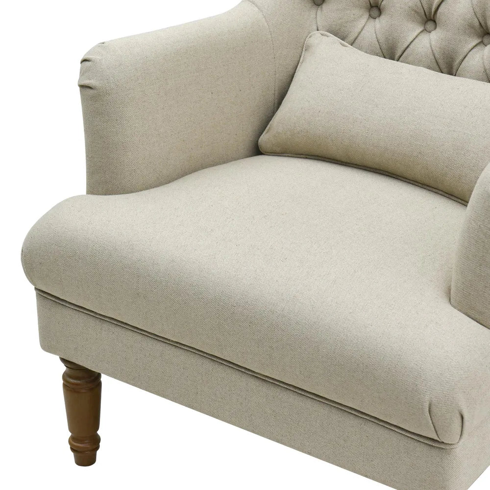 Chesterfield Beige Linen Winged Armchair