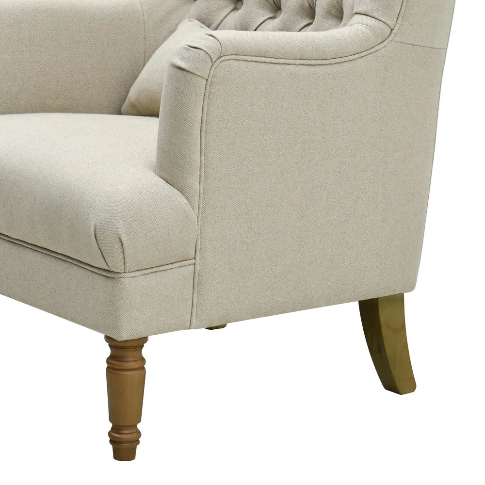 Chesterfield Beige Linen Winged Armchair