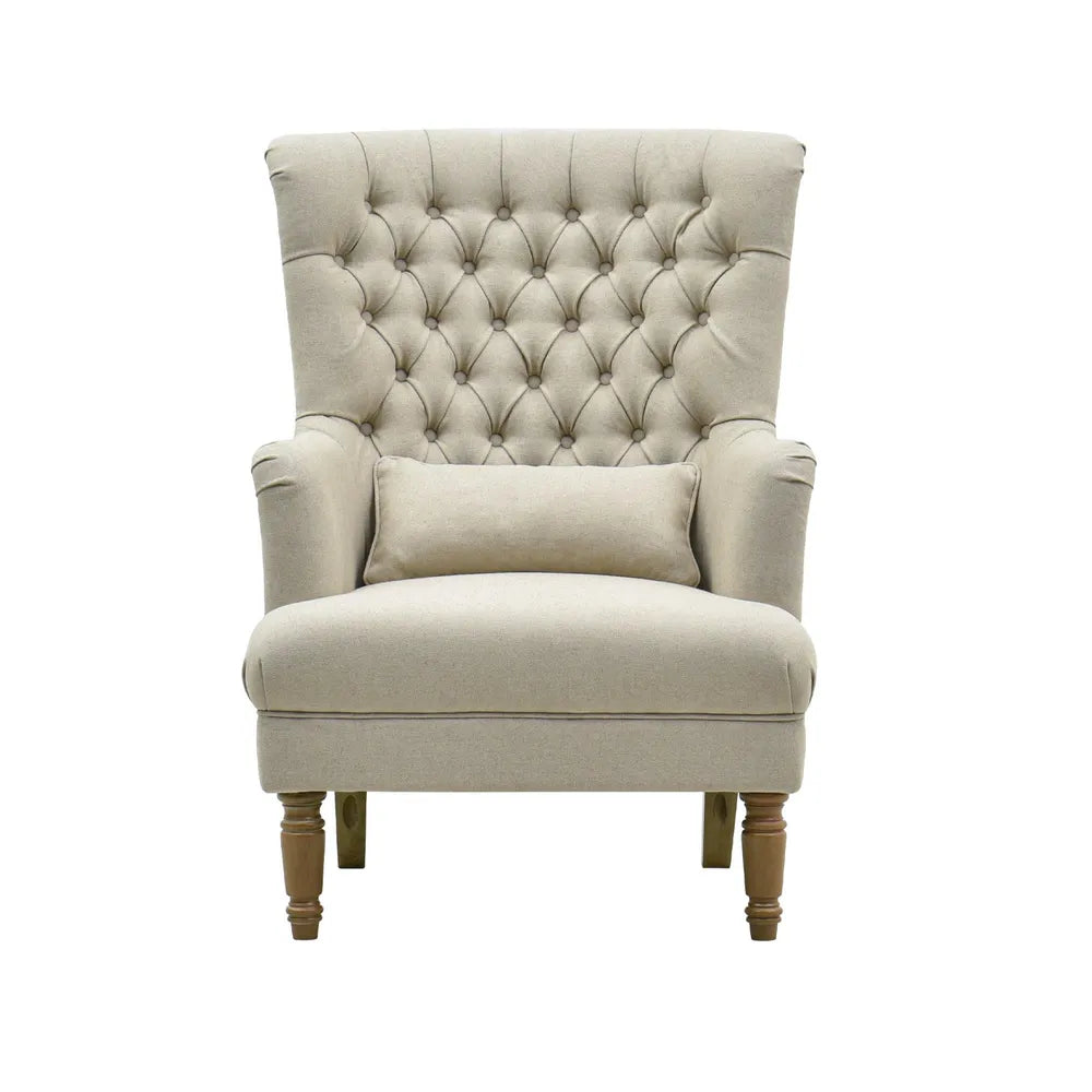 Chesterfield Beige Linen Winged Armchair