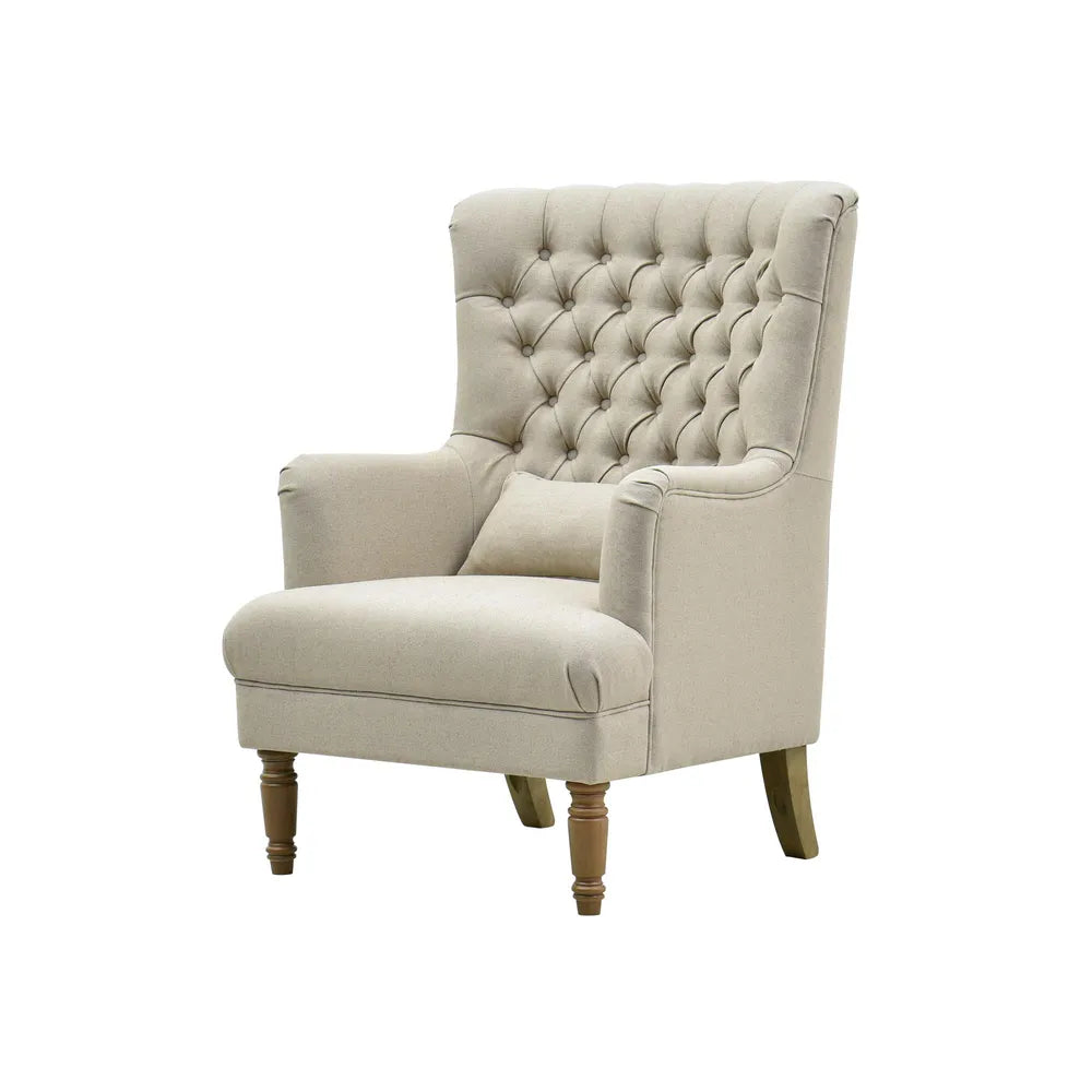 Chesterfield Beige Linen Winged Armchair