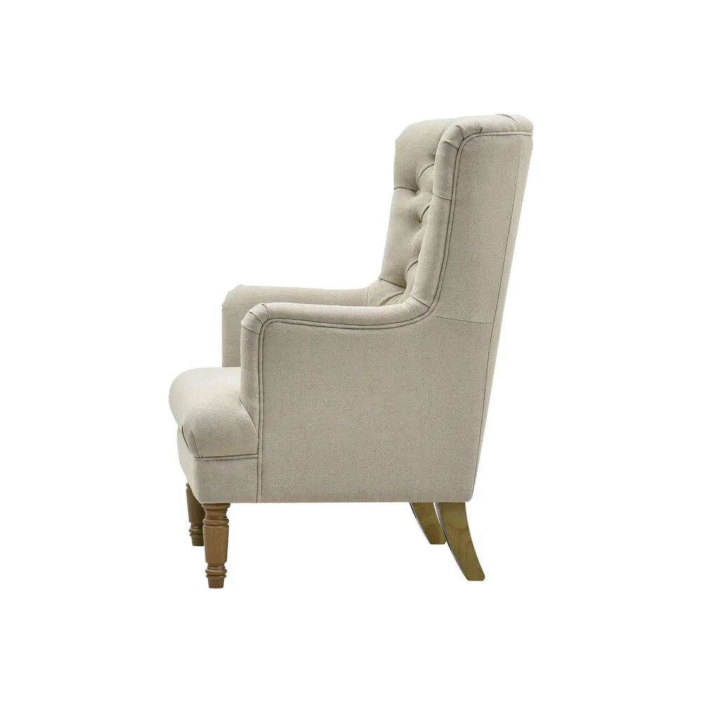 Chesterfield Beige Linen Winged Armchair