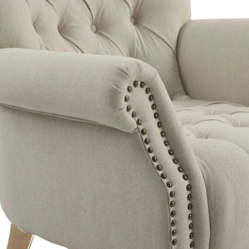 Natural Linen Button Tufted Armchair with Natural Legs
