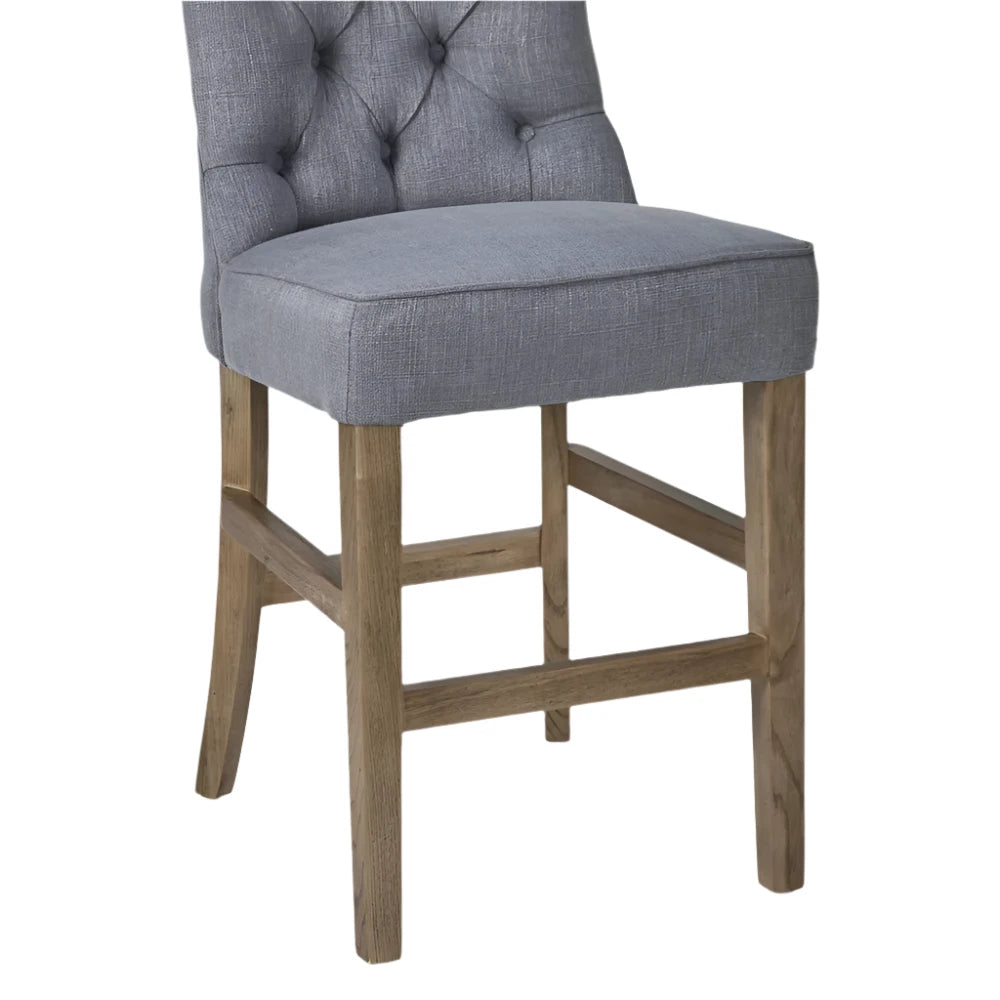 Grey Linen Button Tufted Counter Stool