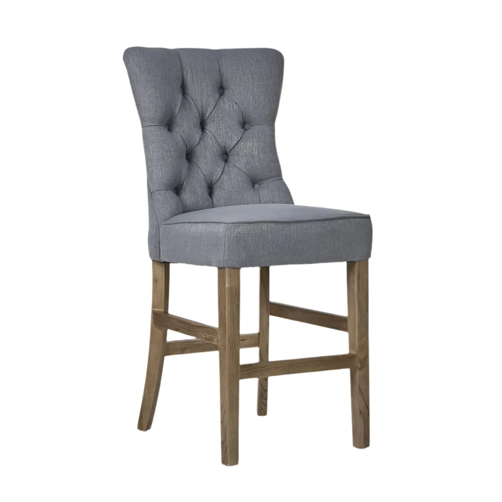 Grey Linen Button Tufted Counter Stool
