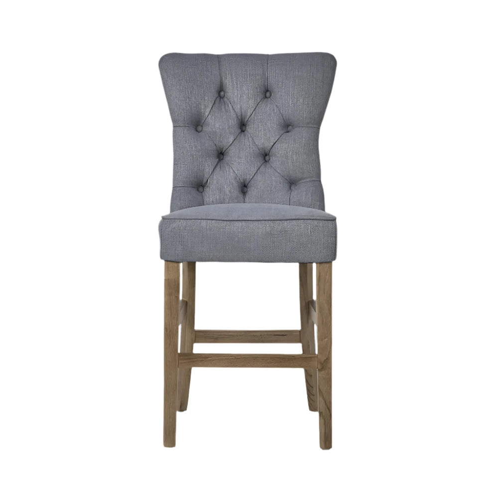 Grey Linen Button Tufted Counter Stool