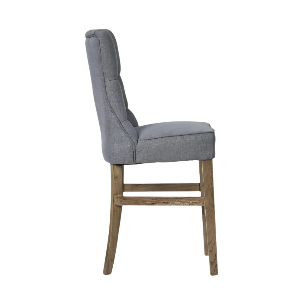 Grey Linen Button Tufted Counter Stool