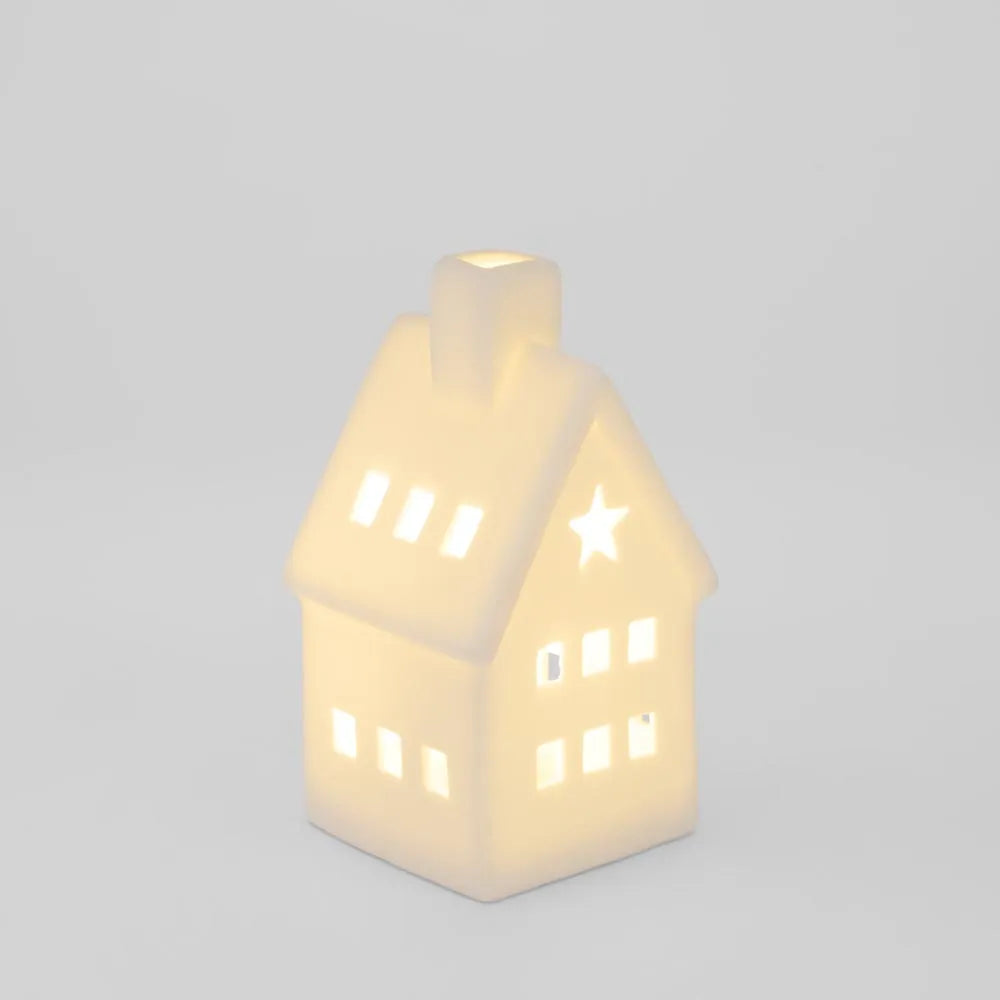 Pair of White Porcelain Light Up Houses