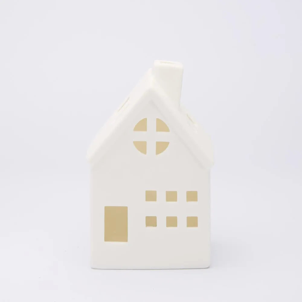 Pair of White Porcelain Light Up Houses