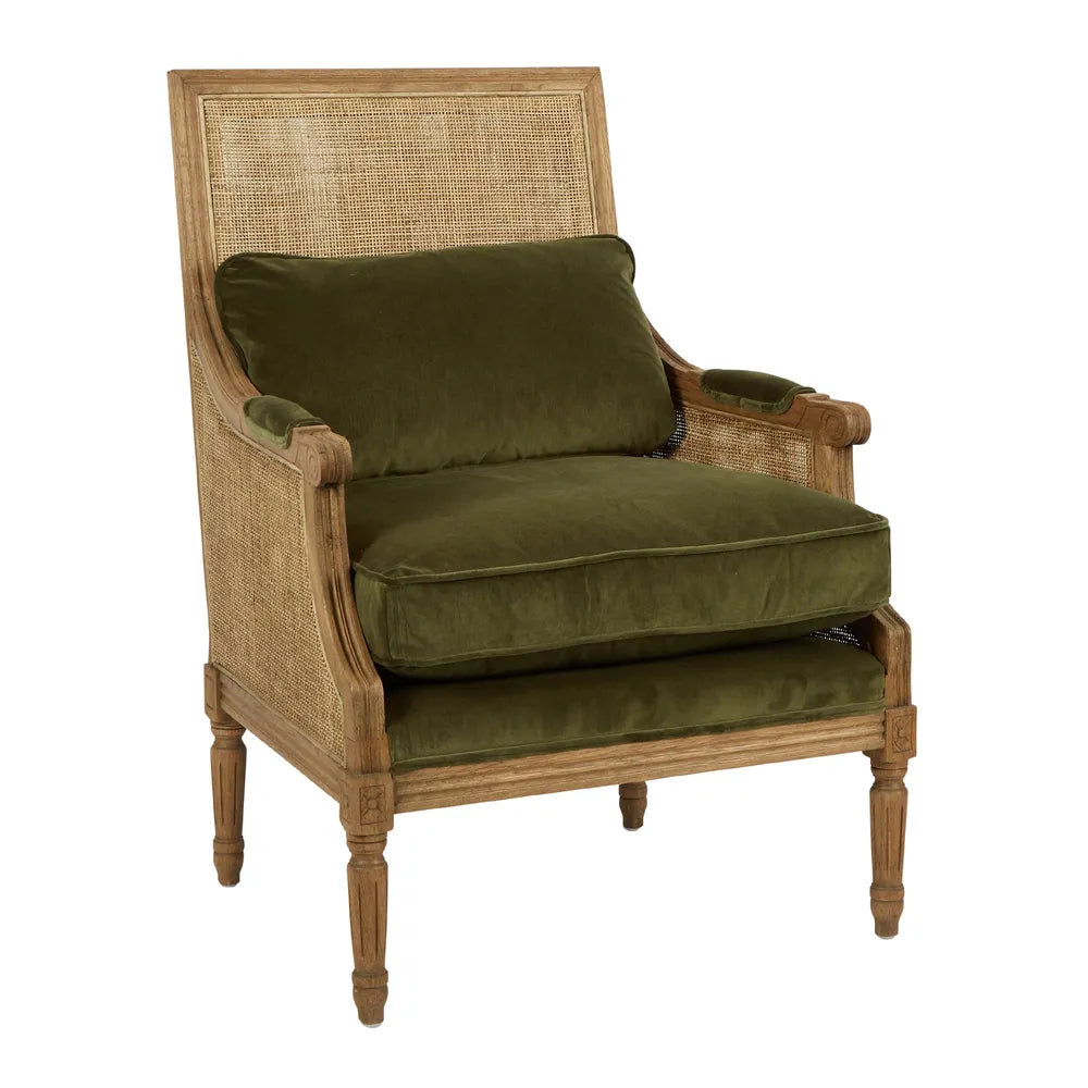 Eastport Cane Armchair in Green Velvet