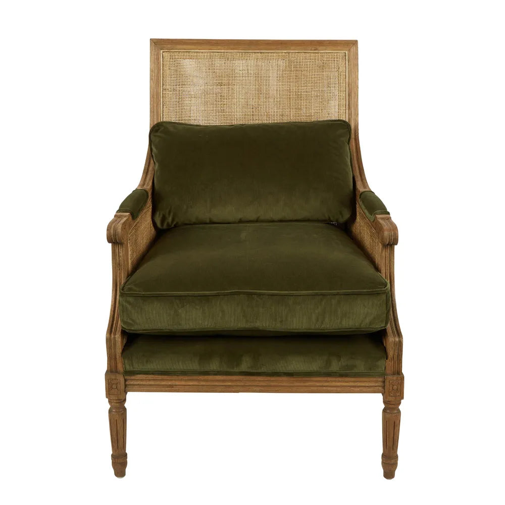 Eastport Cane Armchair in Green Velvet