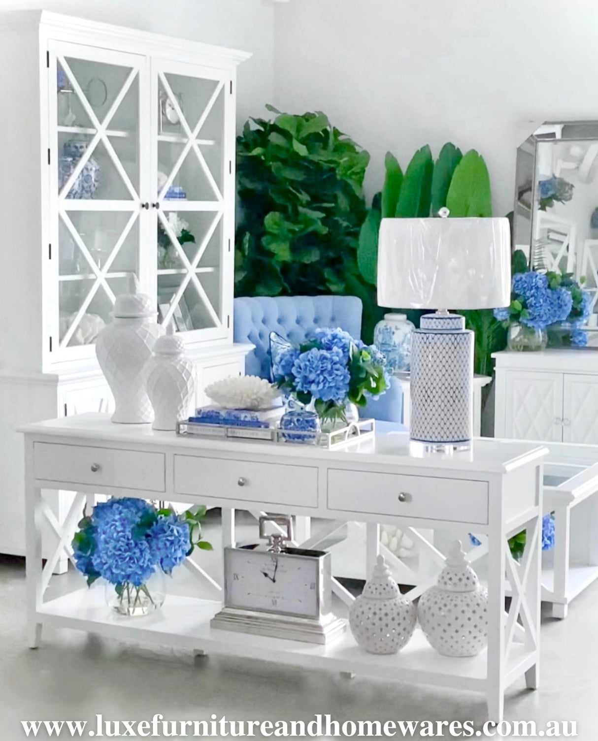 South Hampton Three Drawer Console Table In White