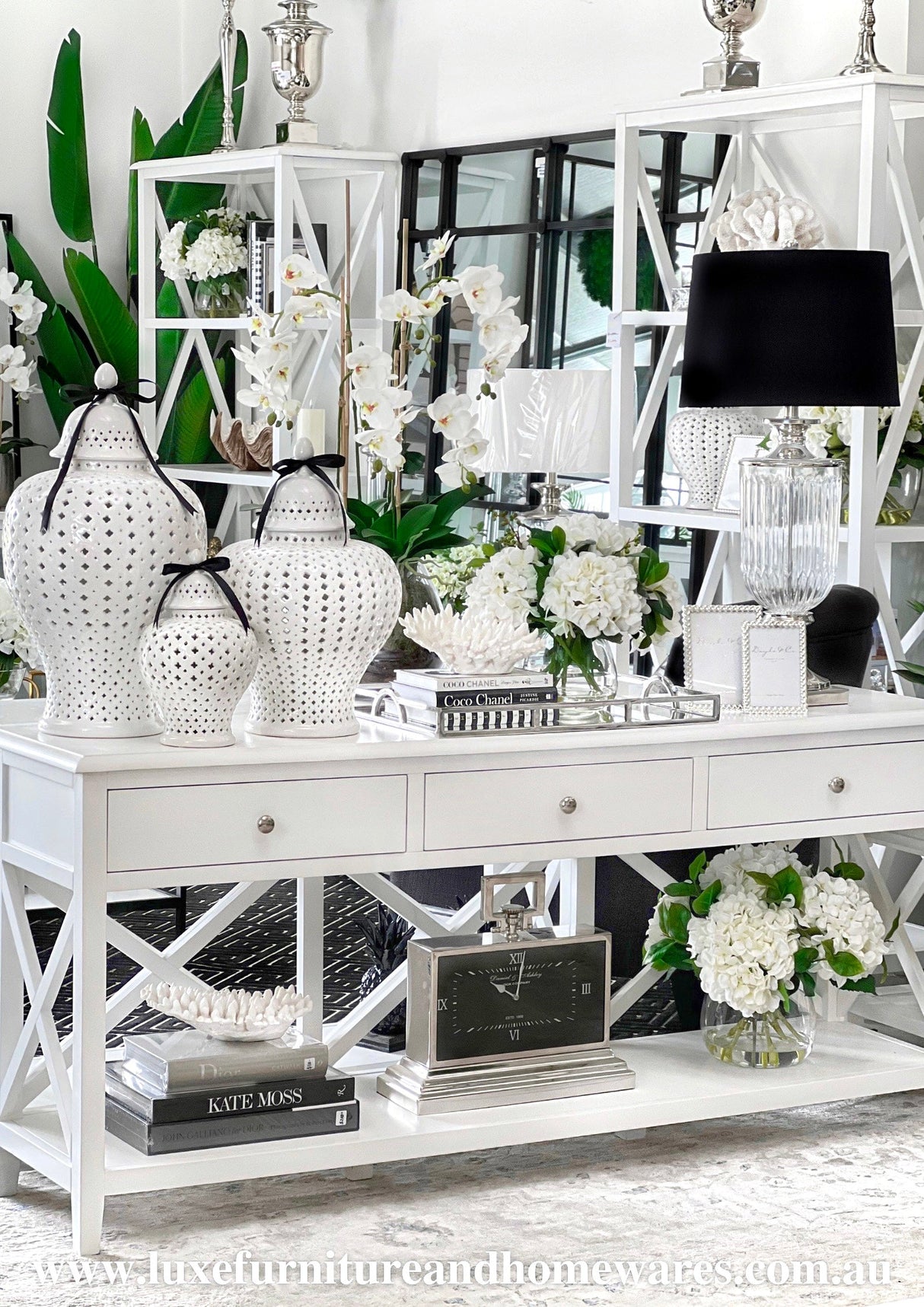 South Hampton Three Drawer Console Table In White