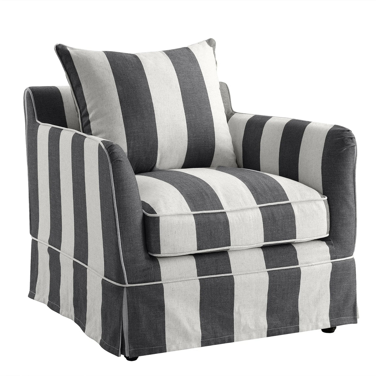 Avondale Armchair In Grey Stripe with Piping