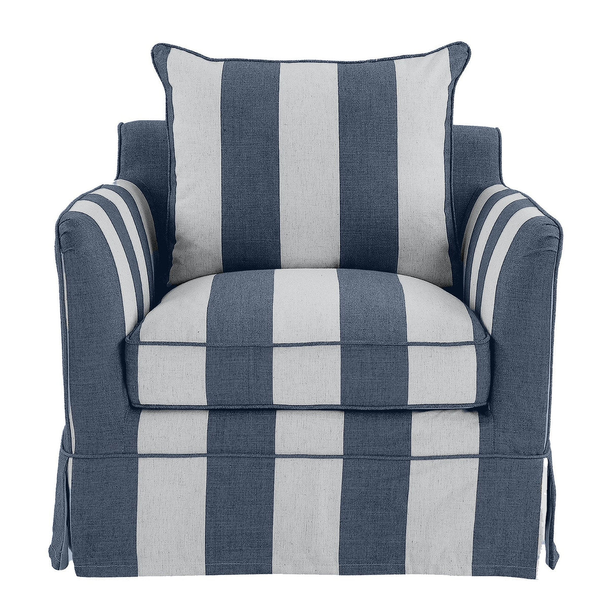 Avondale Armchair In Denim Blue Stripe with Piping