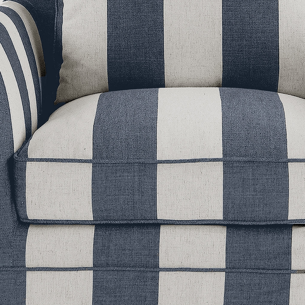 Avondale Armchair In Denim Blue Stripe with Piping