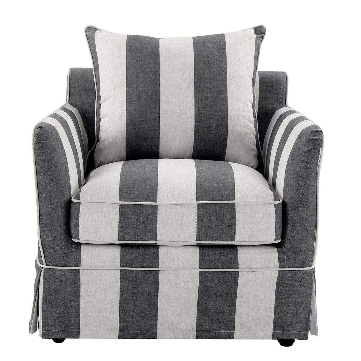Avondale Armchair In Grey Stripe with Piping
