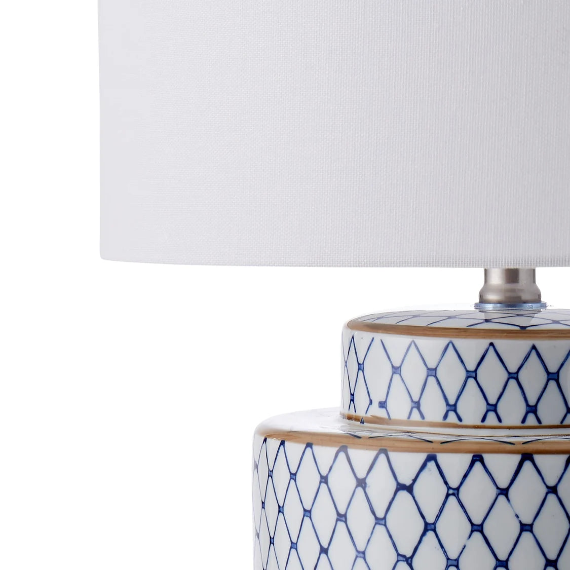 Small Blue & White Lattice Lamp with White Shade