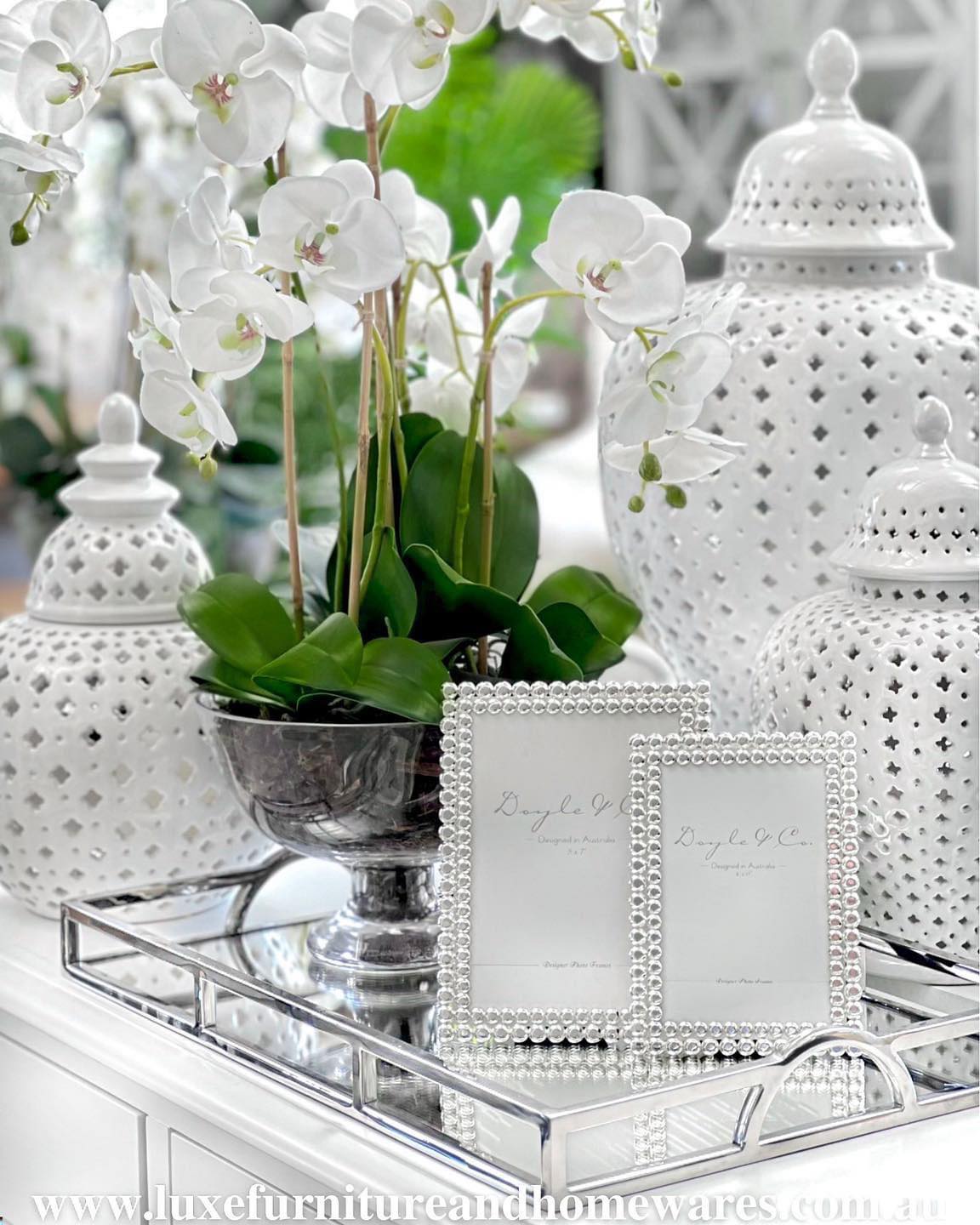 Large Luxury Silver Rectangular Mirrored Tray With Handles