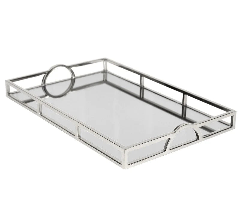 Small Luxury Silver Rectangular Mirrored Tray With Handles