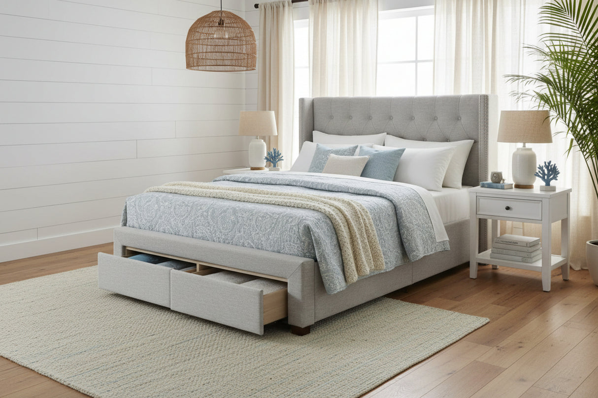 Soft Grey Button Tufted Double Bed Frame