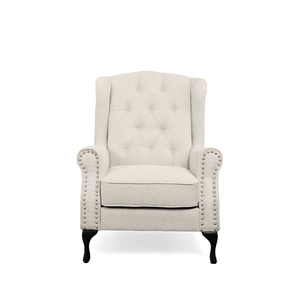 Royal Beige Linen Chesterfield Wing Back Armchair