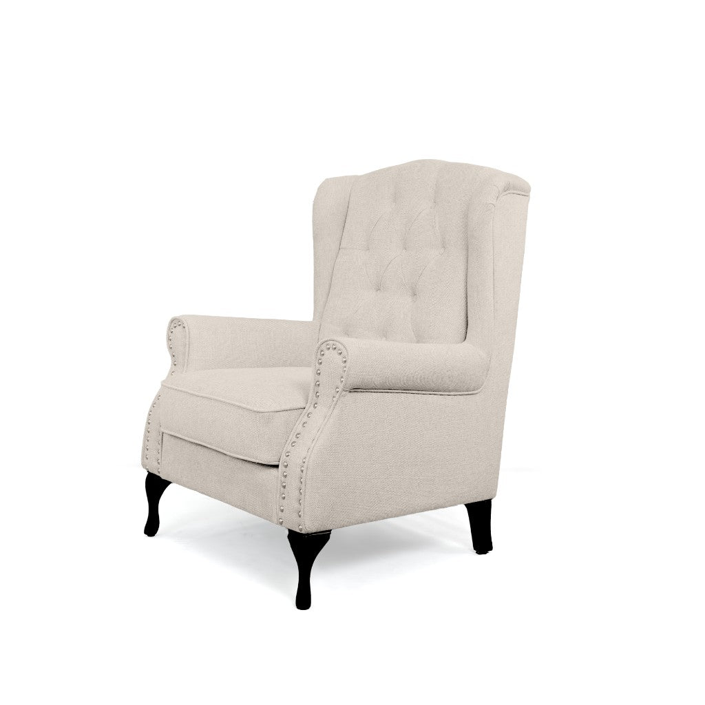 Royal Beige Linen Chesterfield Wing Back Armchair