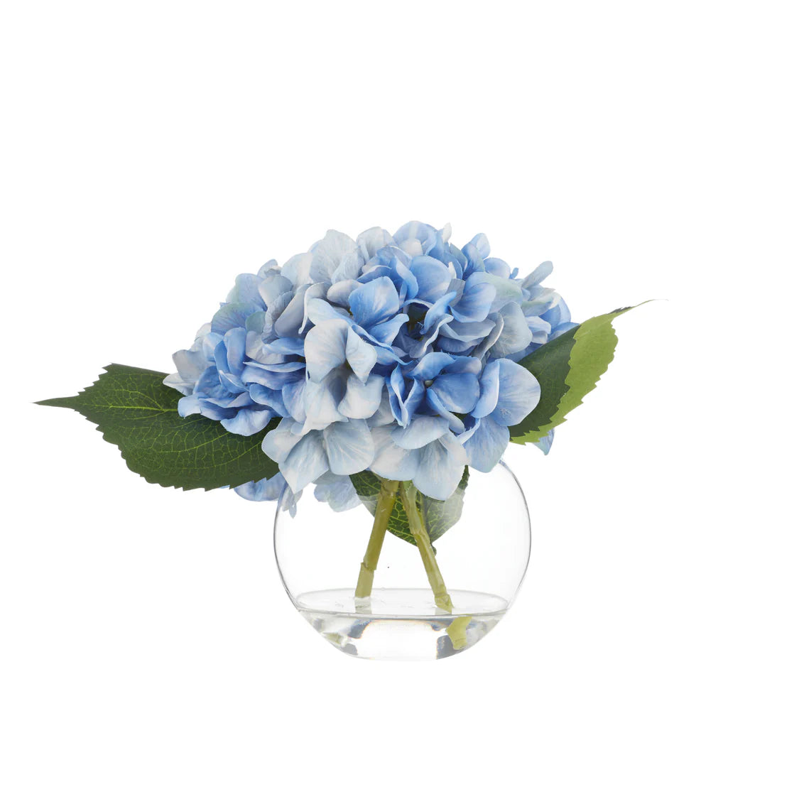 Medium Blue Hydrangea In Sphere Glass Vase