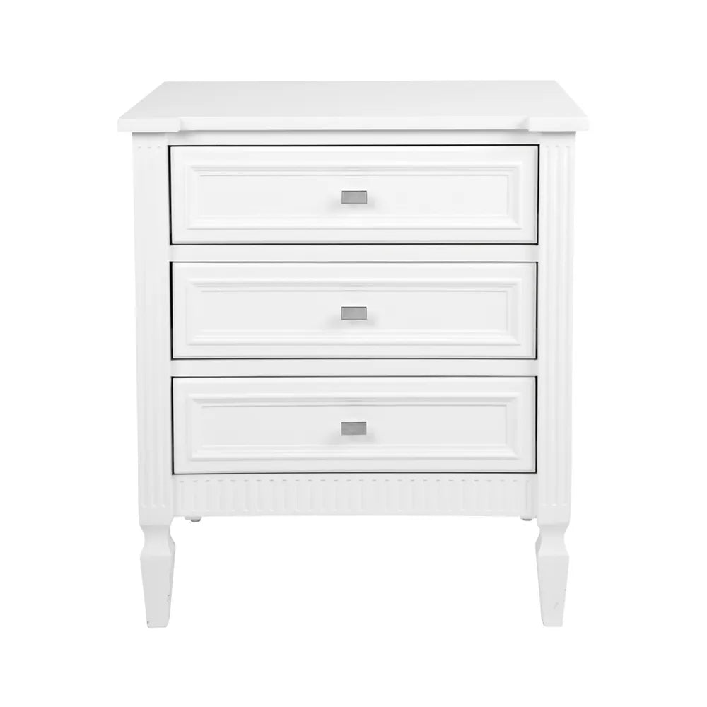 Kennedy Three Drawer Bedside Table In White