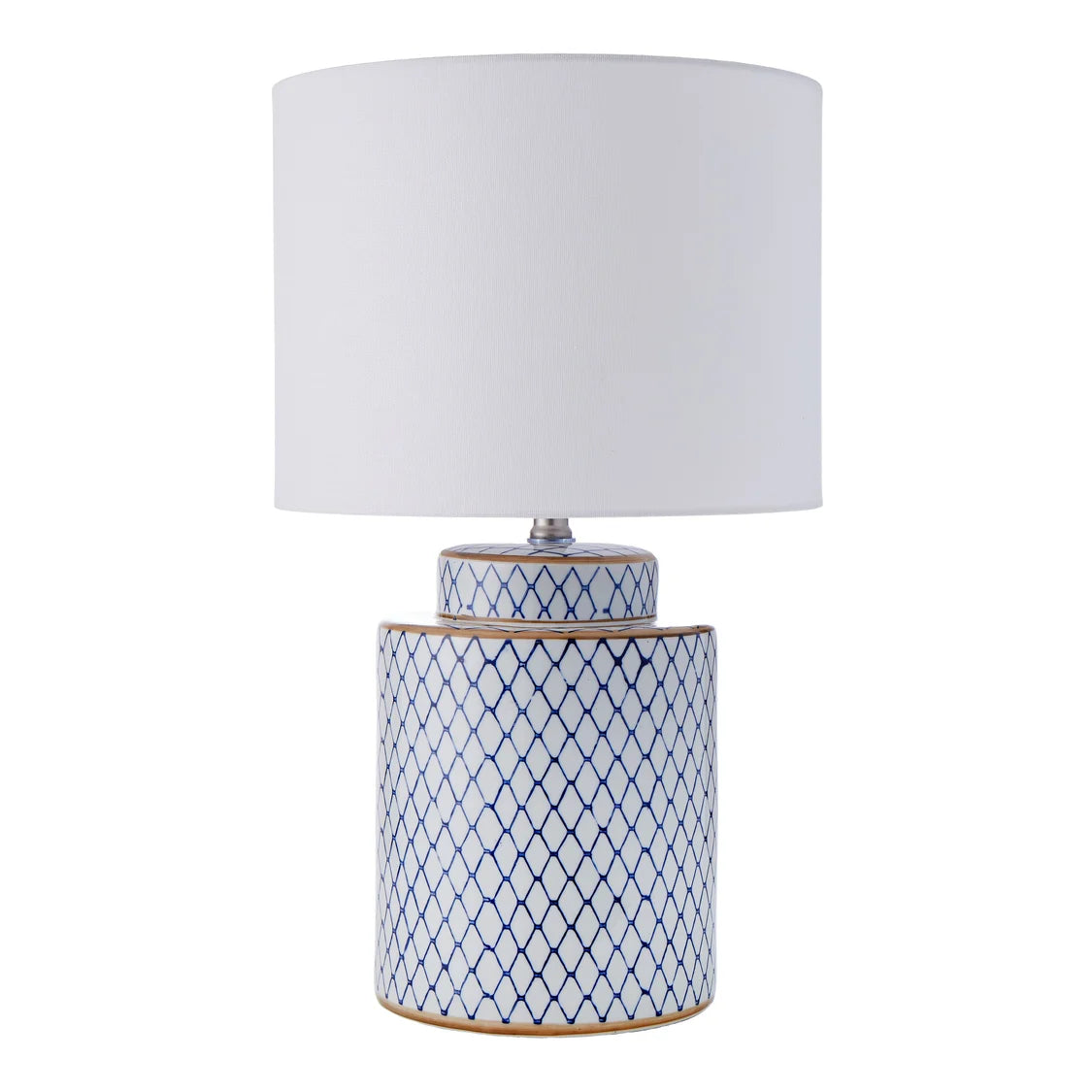 Small Blue & White Lattice Lamp with White Shade