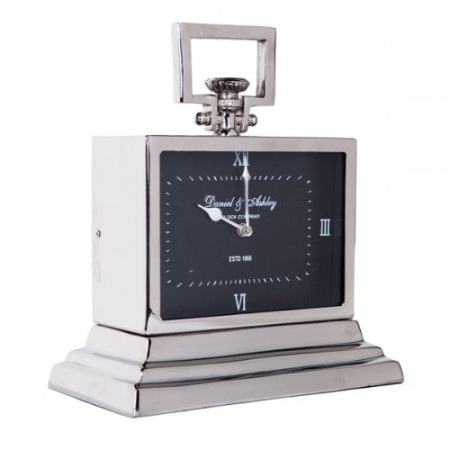 Luxury Small Silver Nickel Mantle Clock In Black