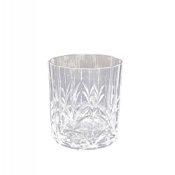 Set of Six Acrylic Crystal Cut Tumblers With Silver Rim
