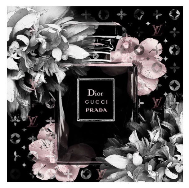Extra Large Pink Embellished Perfume Bottle Designer Print In Black Gloss Frame