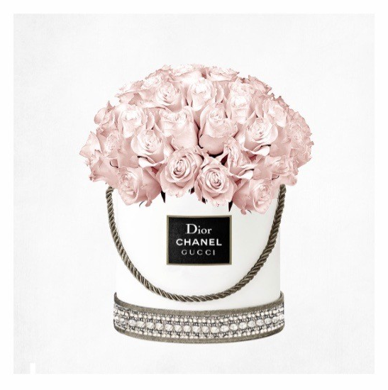 Medium Pink Roses Designer Print In White Gloss Frame