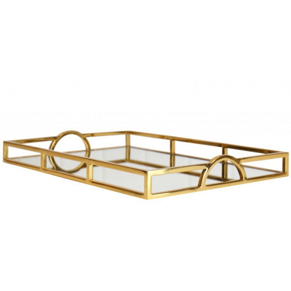 Luxury Gold Rectangular Mirrored Tray With Handles In Small